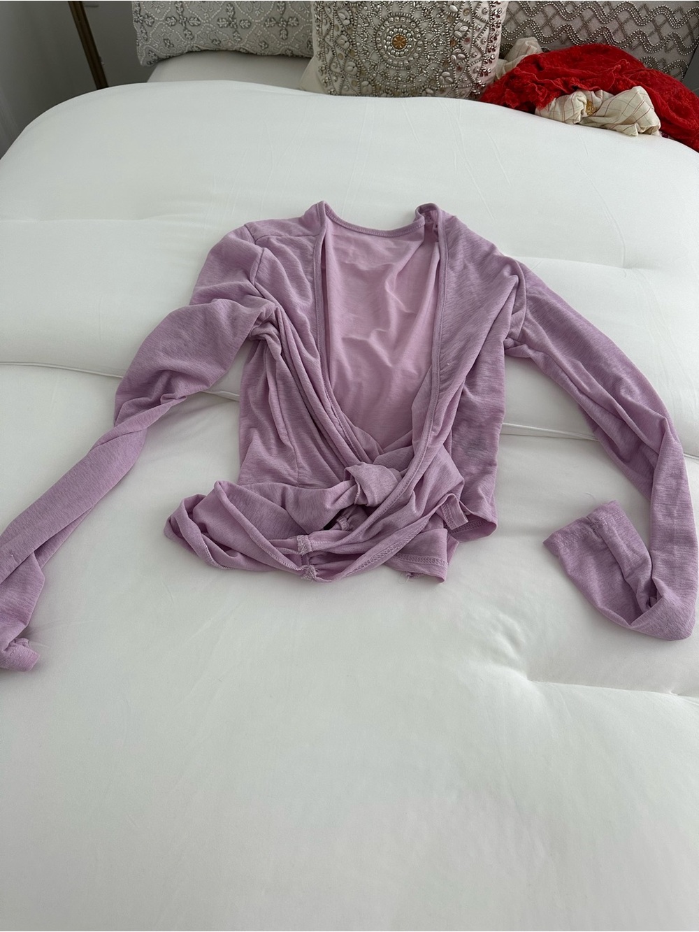 Ballet Lavender Twisted Front Long Sleeve sheer Top